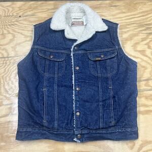 VINTAGE 80’s Sears Roebucks Denim Thick Sherpa-Lined Trucker Vest Men's 42